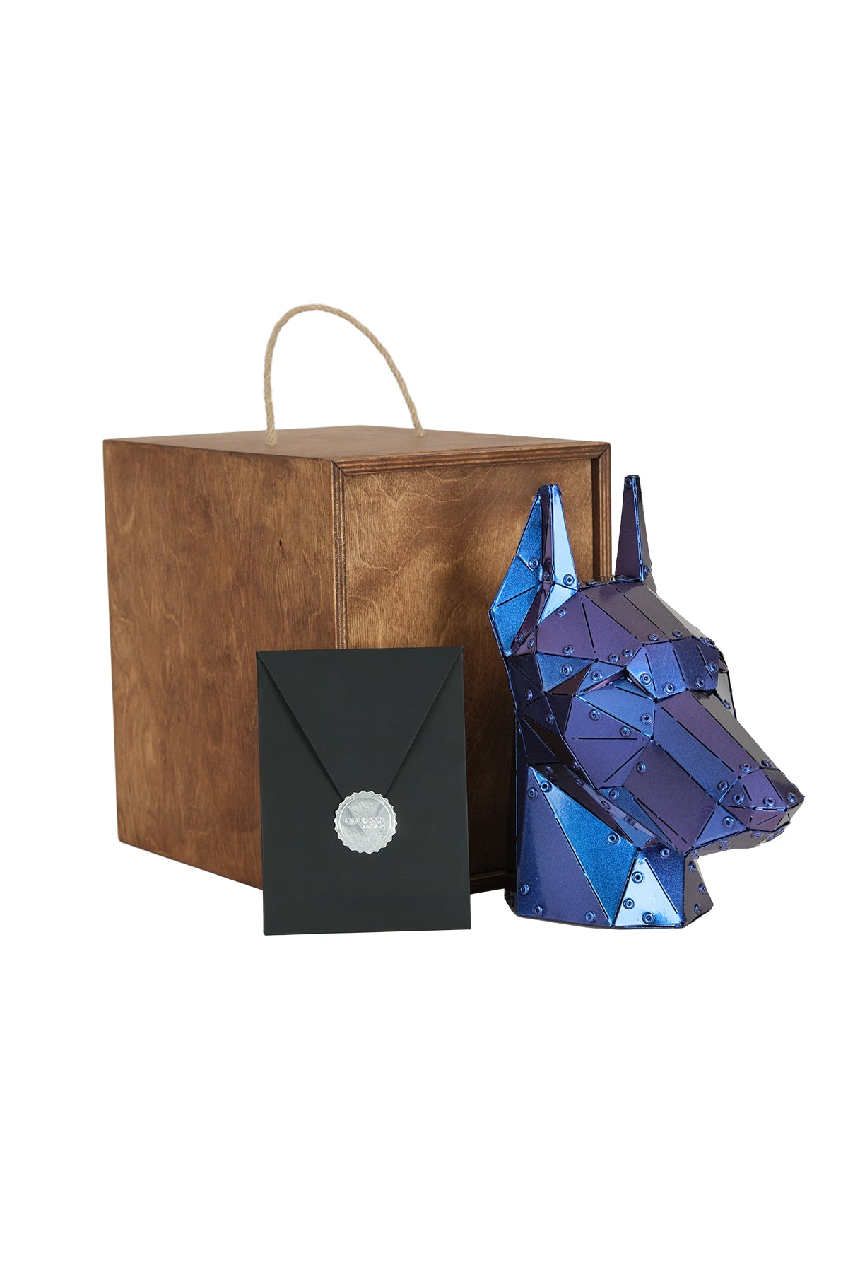 Doberman Head — Iridescent Purple Metal Sculpture & Pen Holder