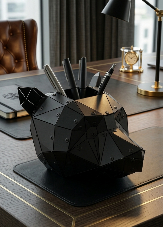 Bear Head — Matte Black Metal Sculpture & Pen Holder