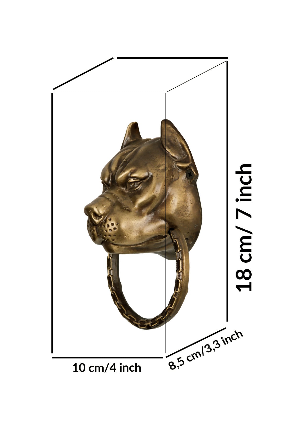 Pitbull Dog Head Brass Door Knocker – Medium