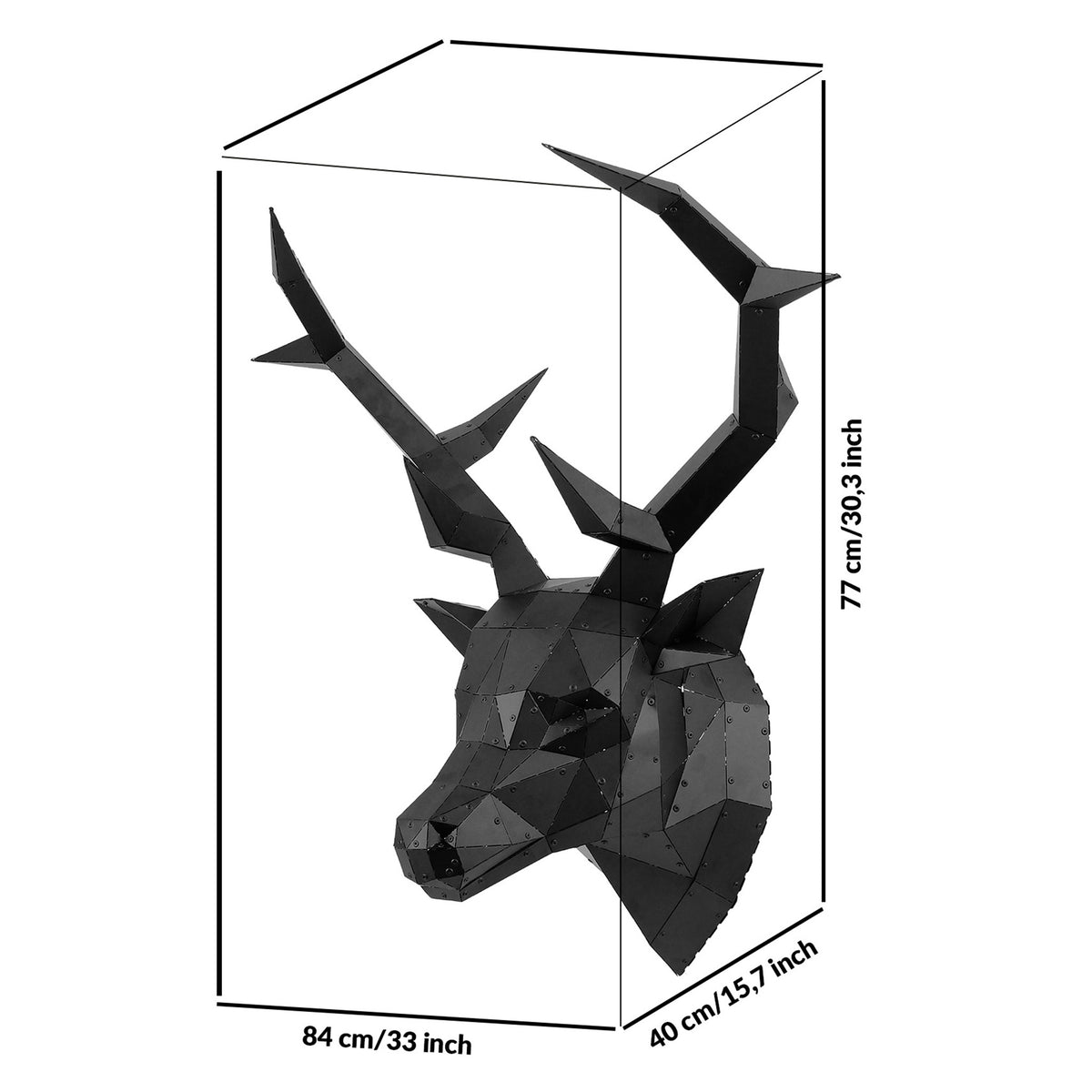 Deer Head — Medium Size Matte Black Metal Wall Sculpture