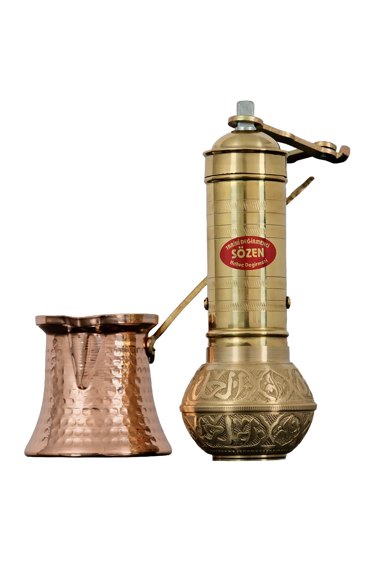 Sozen Brass Coffee Grinder & Copper Cezve Set – 4-Cup Turkish Coffee
