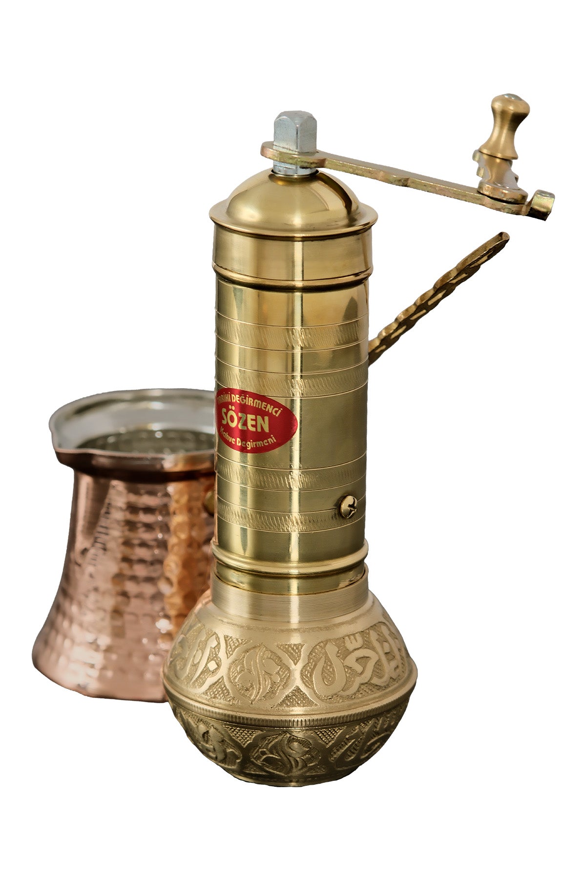 Sozen Brass Coffee Grinder & Copper Cezve Set – 4-Cup Turkish Coffee