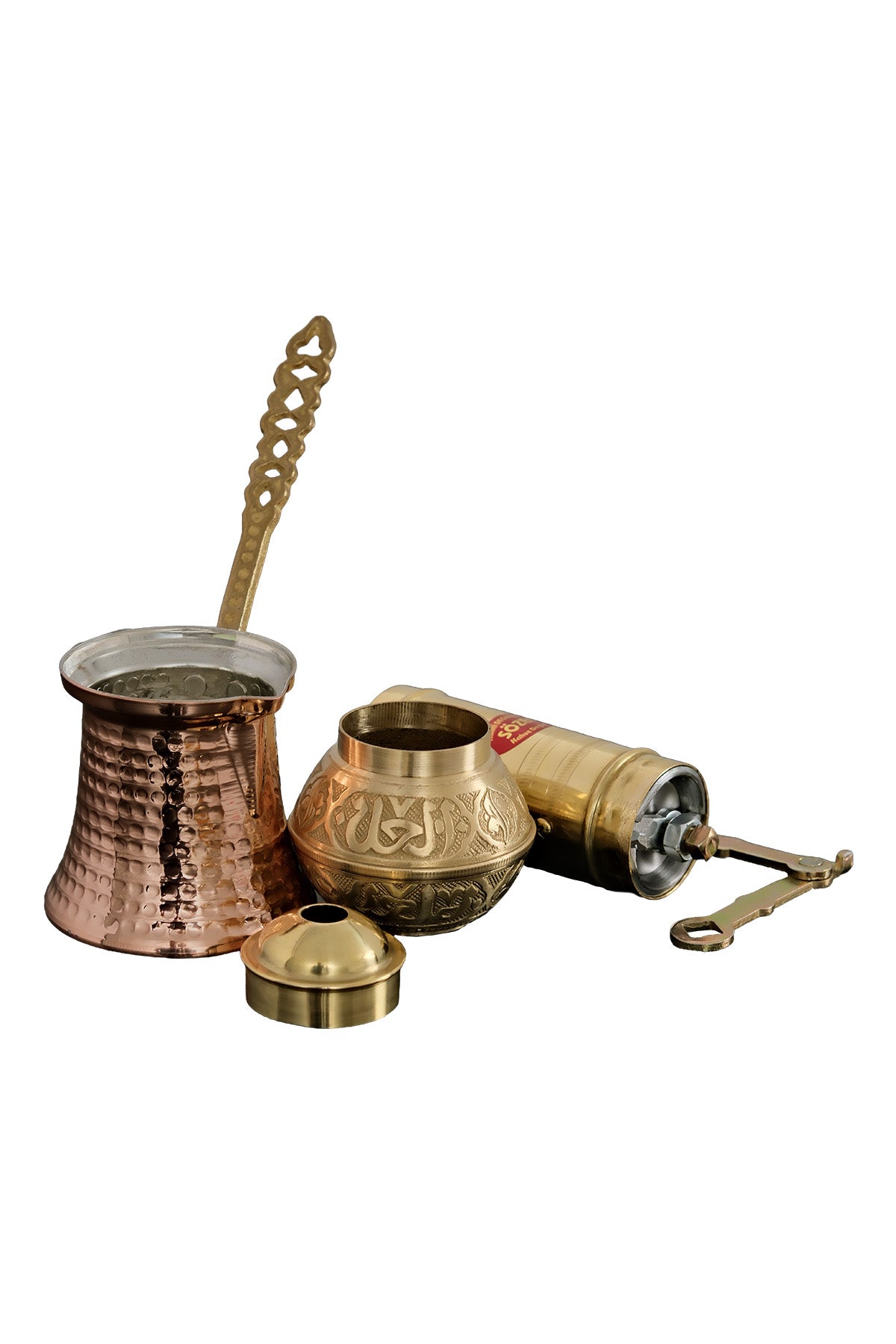 Sozen Brass Coffee Grinder & Copper Cezve Set – 4-Cup Turkish Coffee