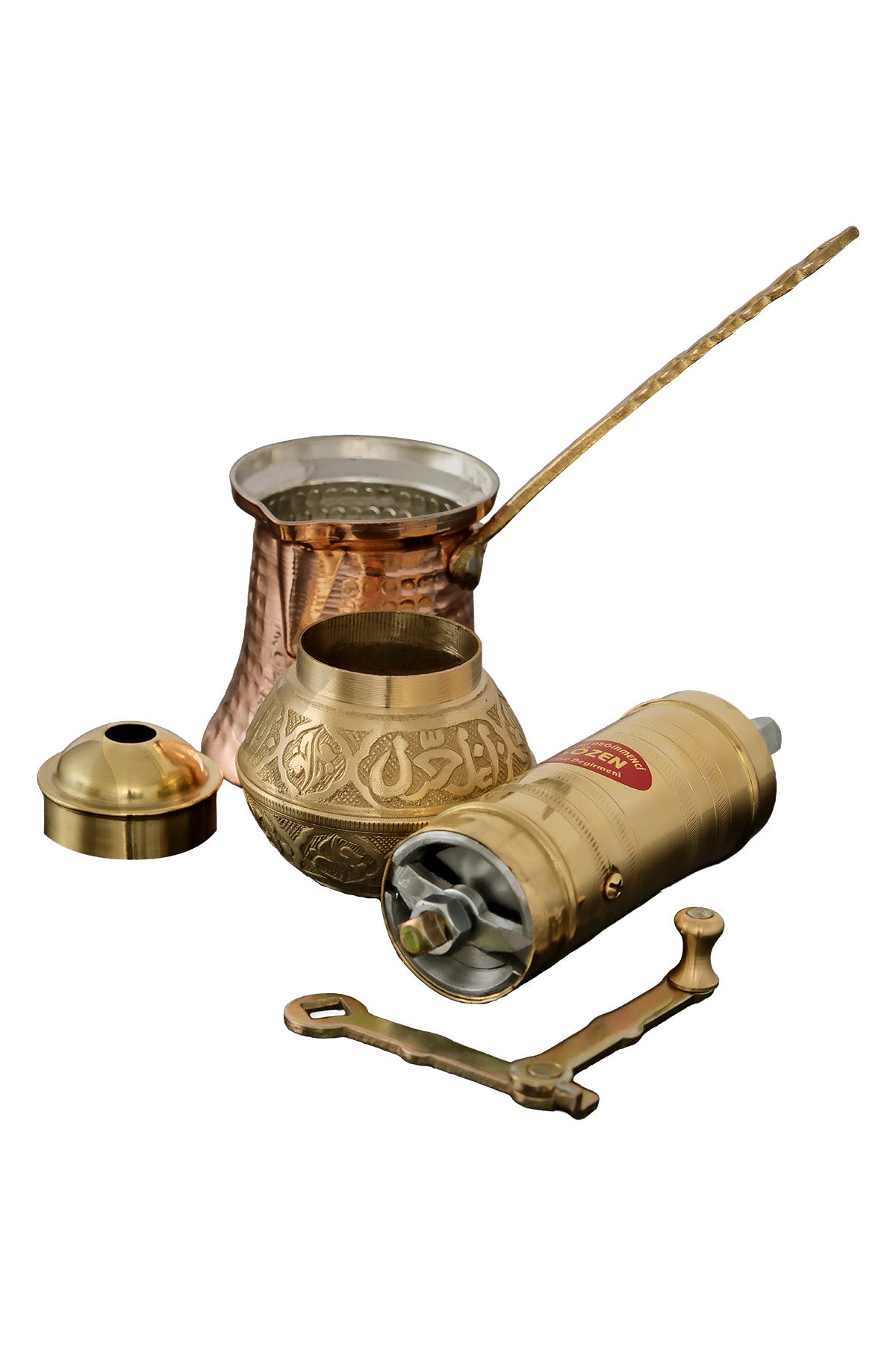 Sozen Brass Coffee Grinder & Copper Cezve Set – 4-Cup Turkish Coffee