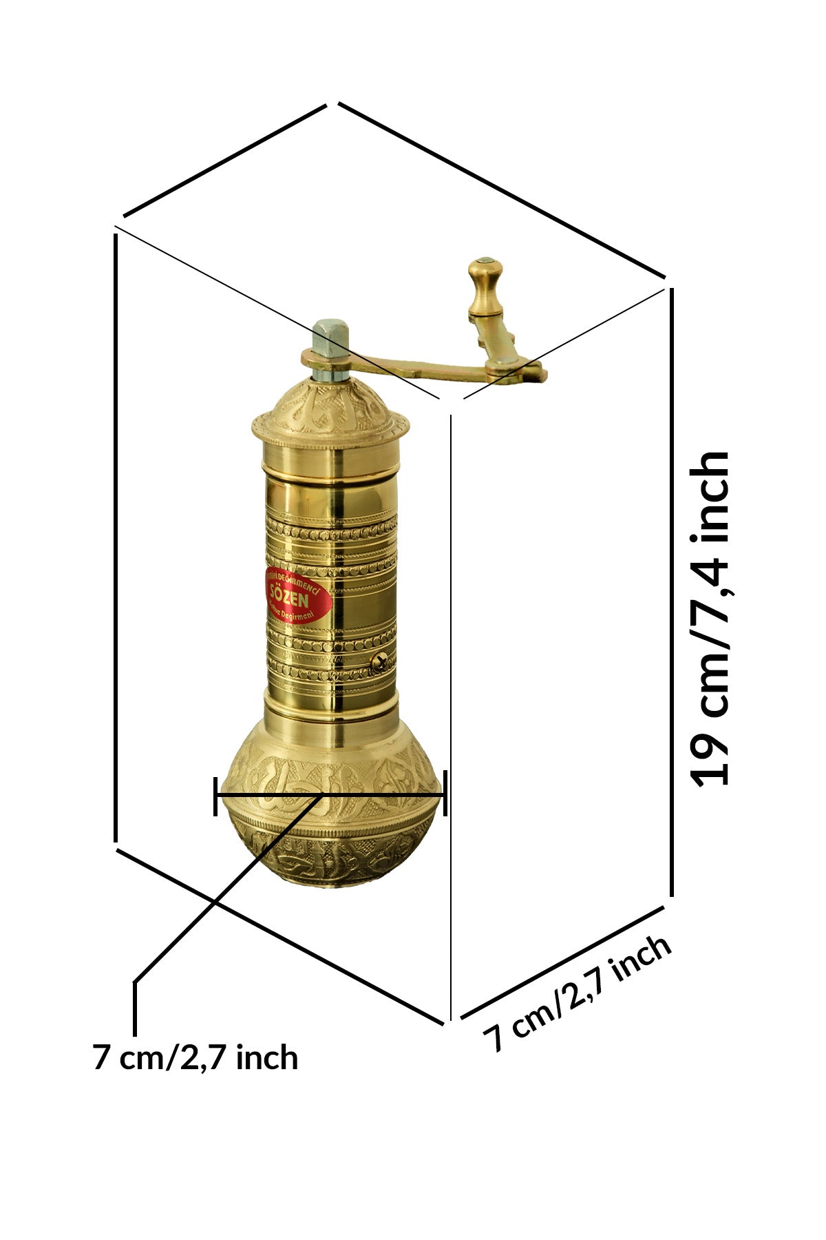 Sozen Hand-Hammered Brass Coffee Grinder – 19 cm - 7,5 Inch