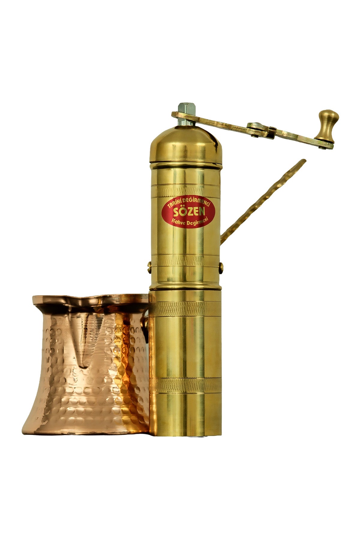 Sozen Brass Coffee Grinder & Copper Cezve Set – 18 cm - 7 Inch
