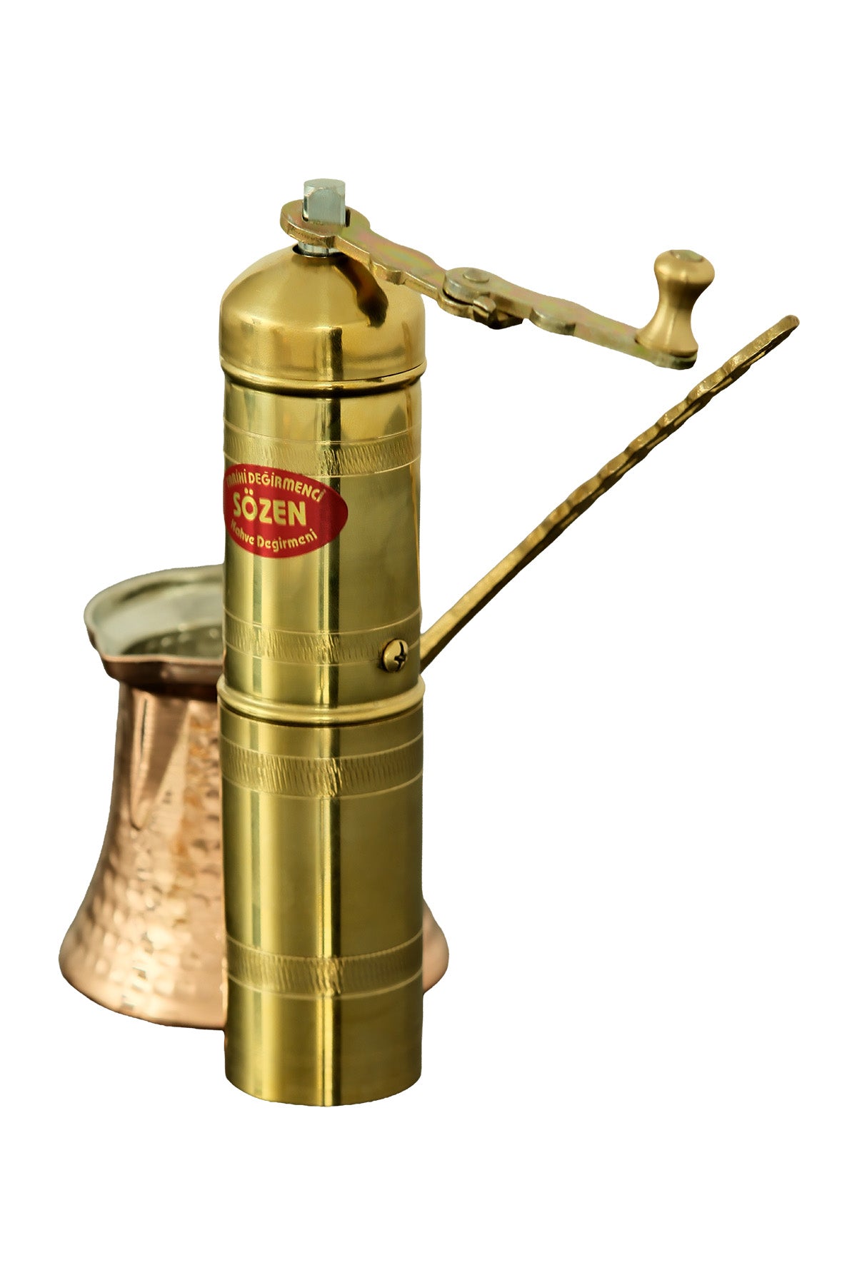 Sozen Brass Coffee Grinder & Copper Cezve Set – 18 cm - 7 Inch