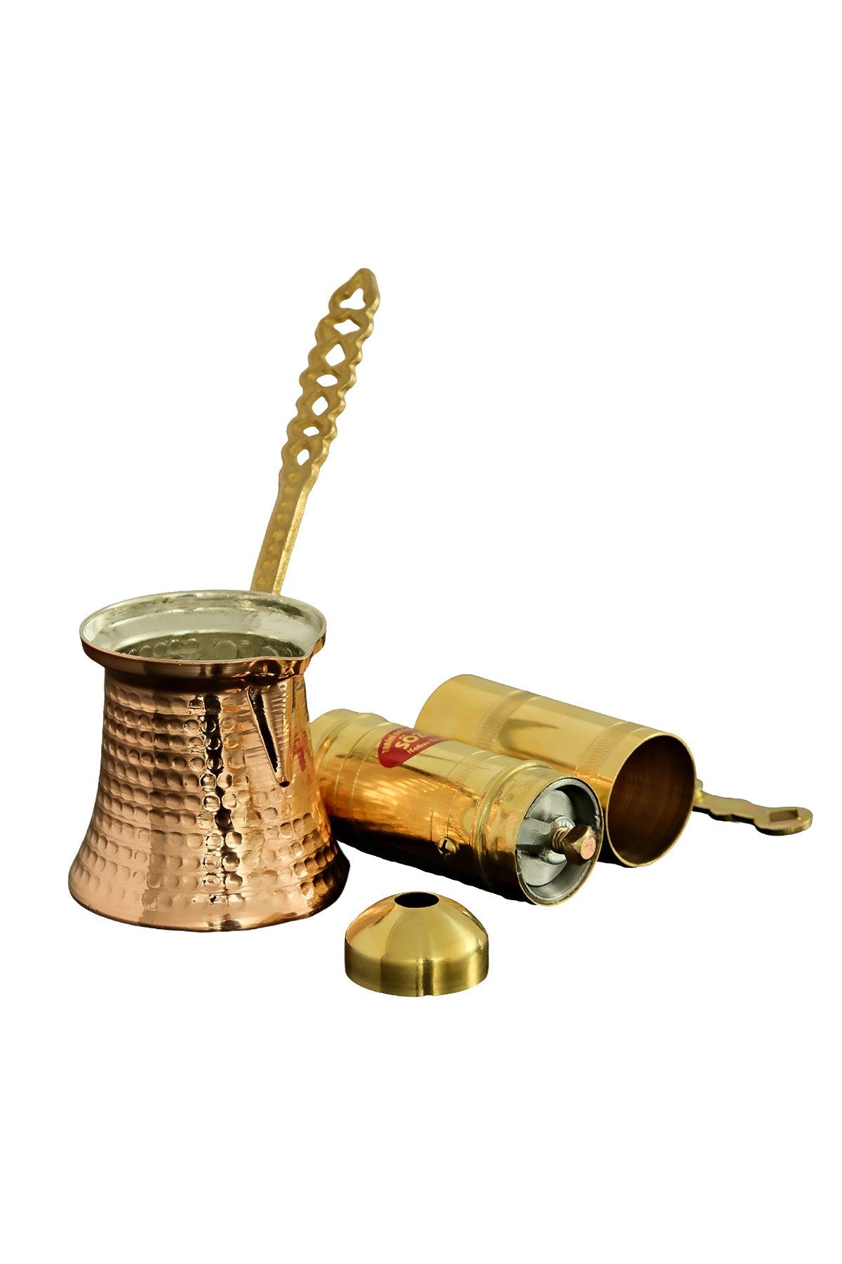 Sozen Brass Coffee Grinder & Copper Cezve Set – 18 cm - 7 Inch