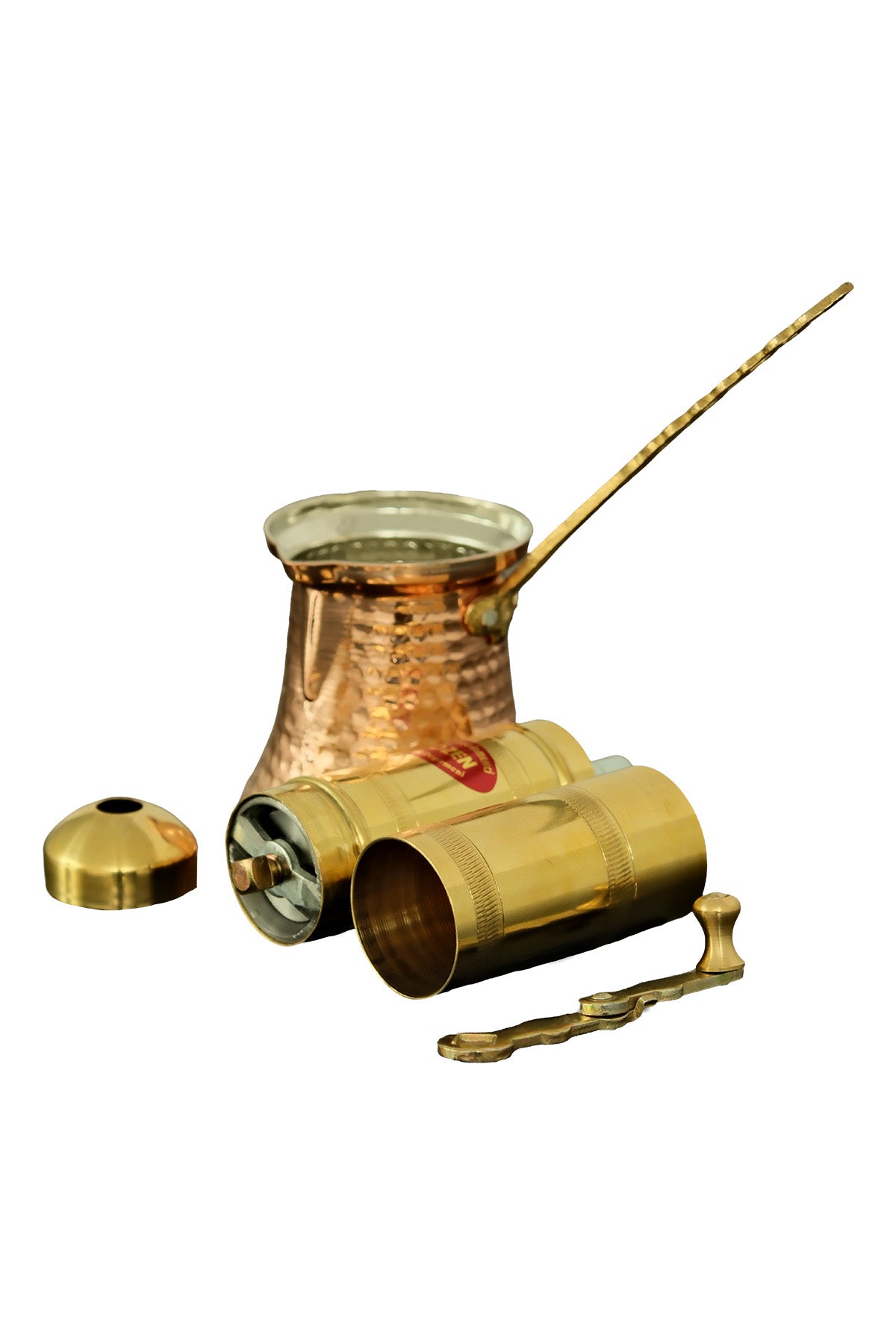 Sozen Brass Coffee Grinder & Copper Cezve Set – 18 cm - 7 Inch