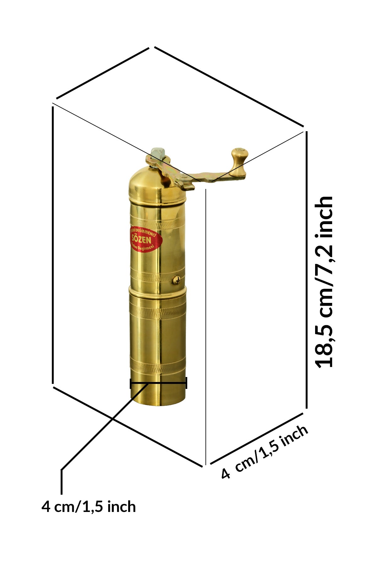 Sozen Brass Coffee Grinder & Copper Cezve Set – 18 cm - 7 Inch