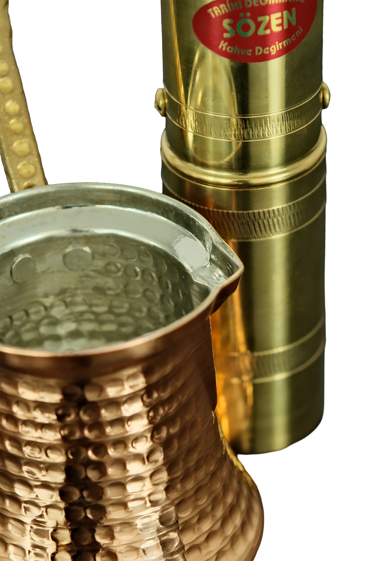 Sozen Brass Coffee Grinder & Copper Cezve Set – 18 cm - 7 Inch