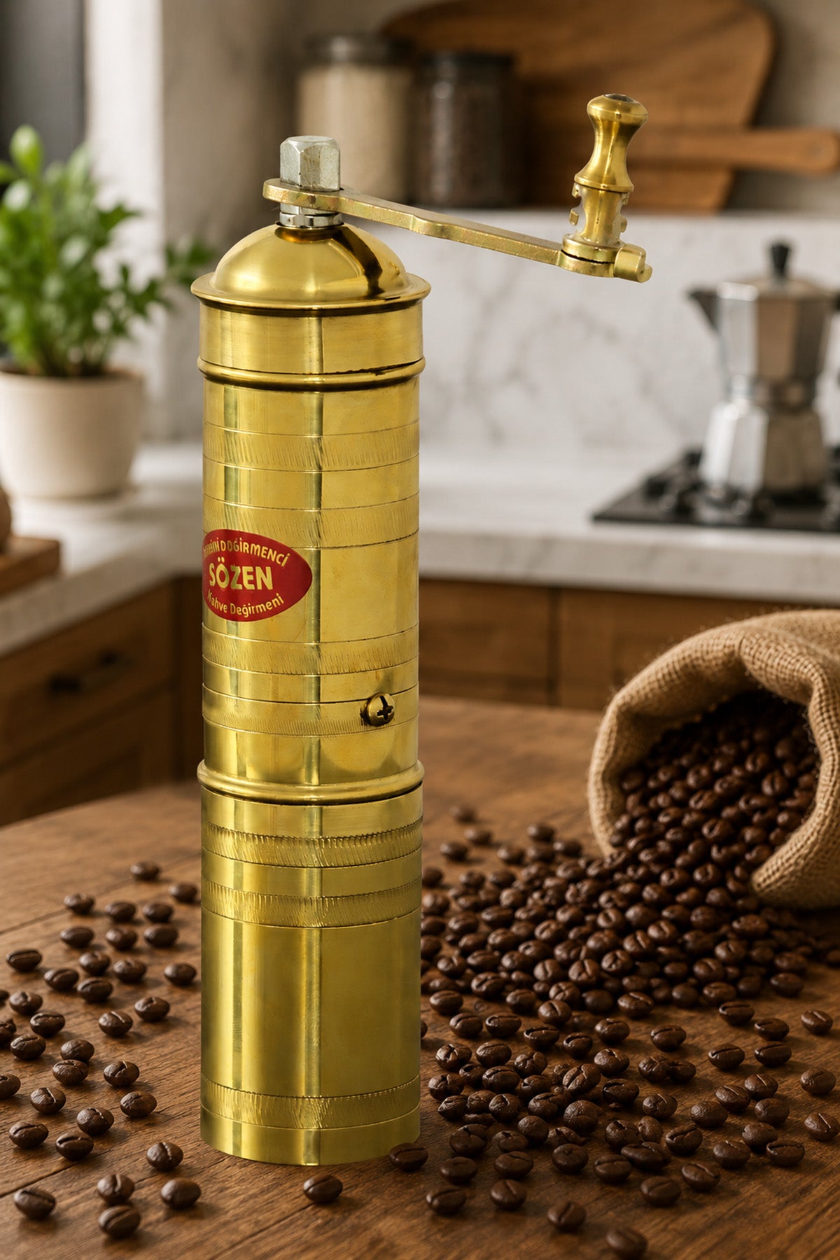 Sozen Handmade Brass Coffee Grinder – 23 cm / 9.2 Inch