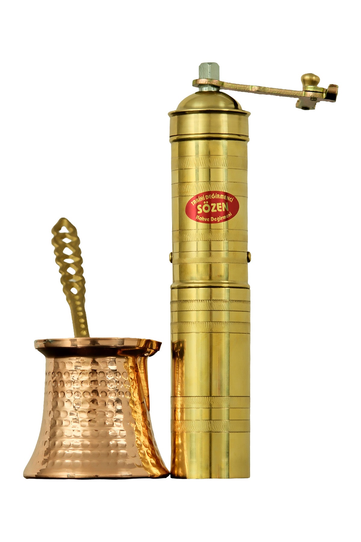 Sozen Brass Coffee Grinder & Copper Cezve Set – 23 cm - 9,2 Inch