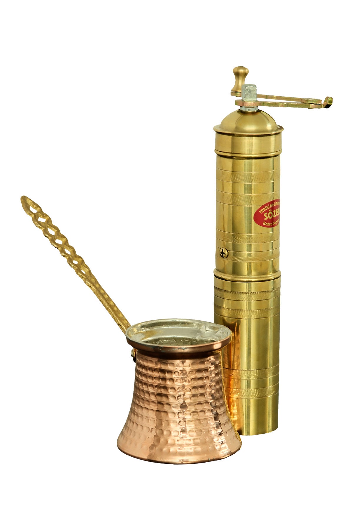 Sozen Brass Coffee Grinder & Copper Cezve Set – 23 cm - 9,2 Inch