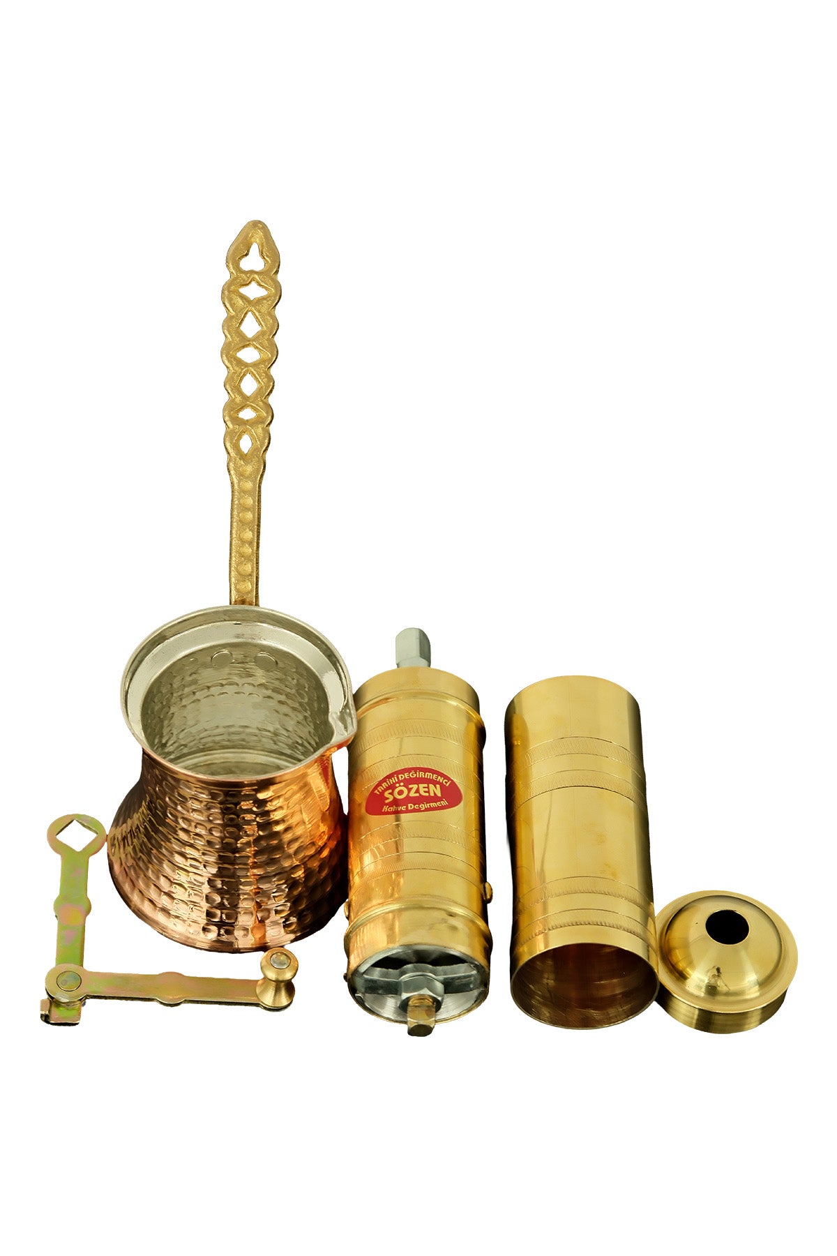 Sozen Brass Coffee Grinder & Copper Cezve Set – 23 cm - 9,2 Inch