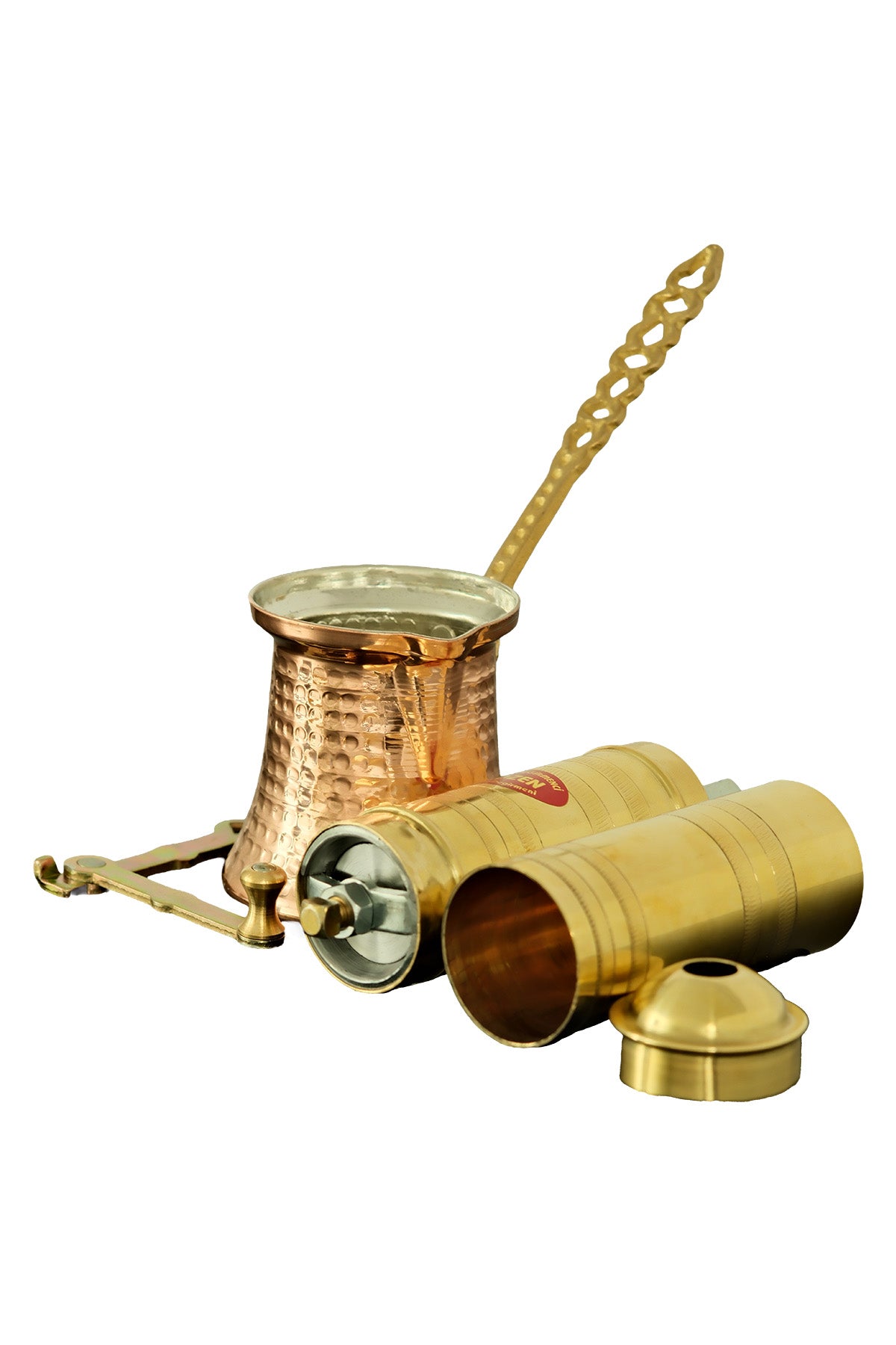 Sozen Brass Coffee Grinder & Copper Cezve Set – 23 cm - 9,2 Inch
