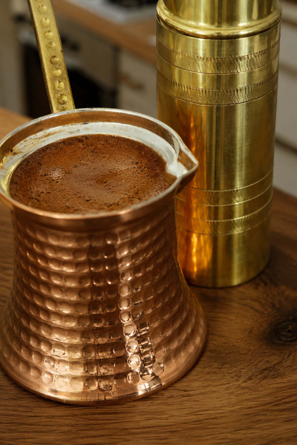 Sozen Brass Coffee Grinder & Copper Cezve Set – 23 cm - 9,2 Inch