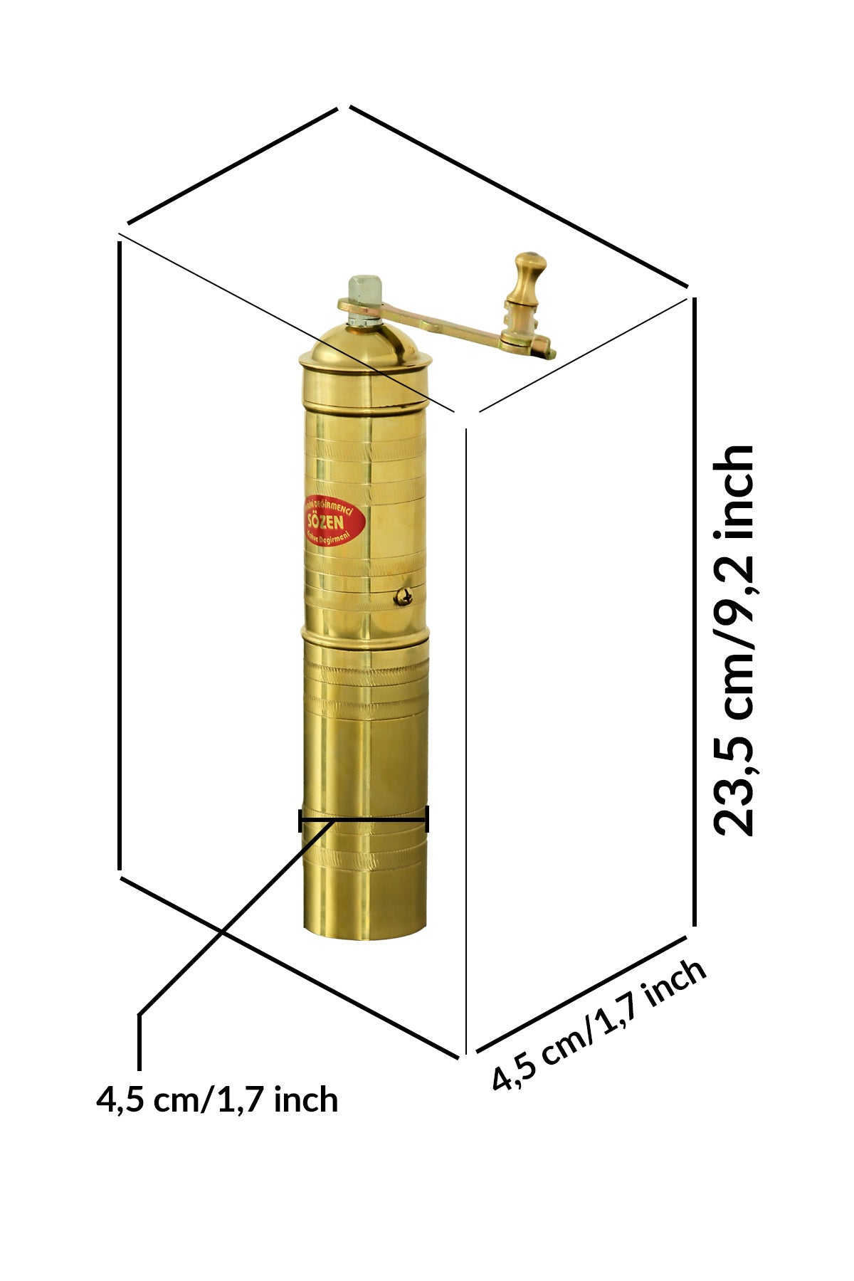 Sozen Brass Coffee Grinder & Copper Cezve Set – 23 cm - 9,2 Inch