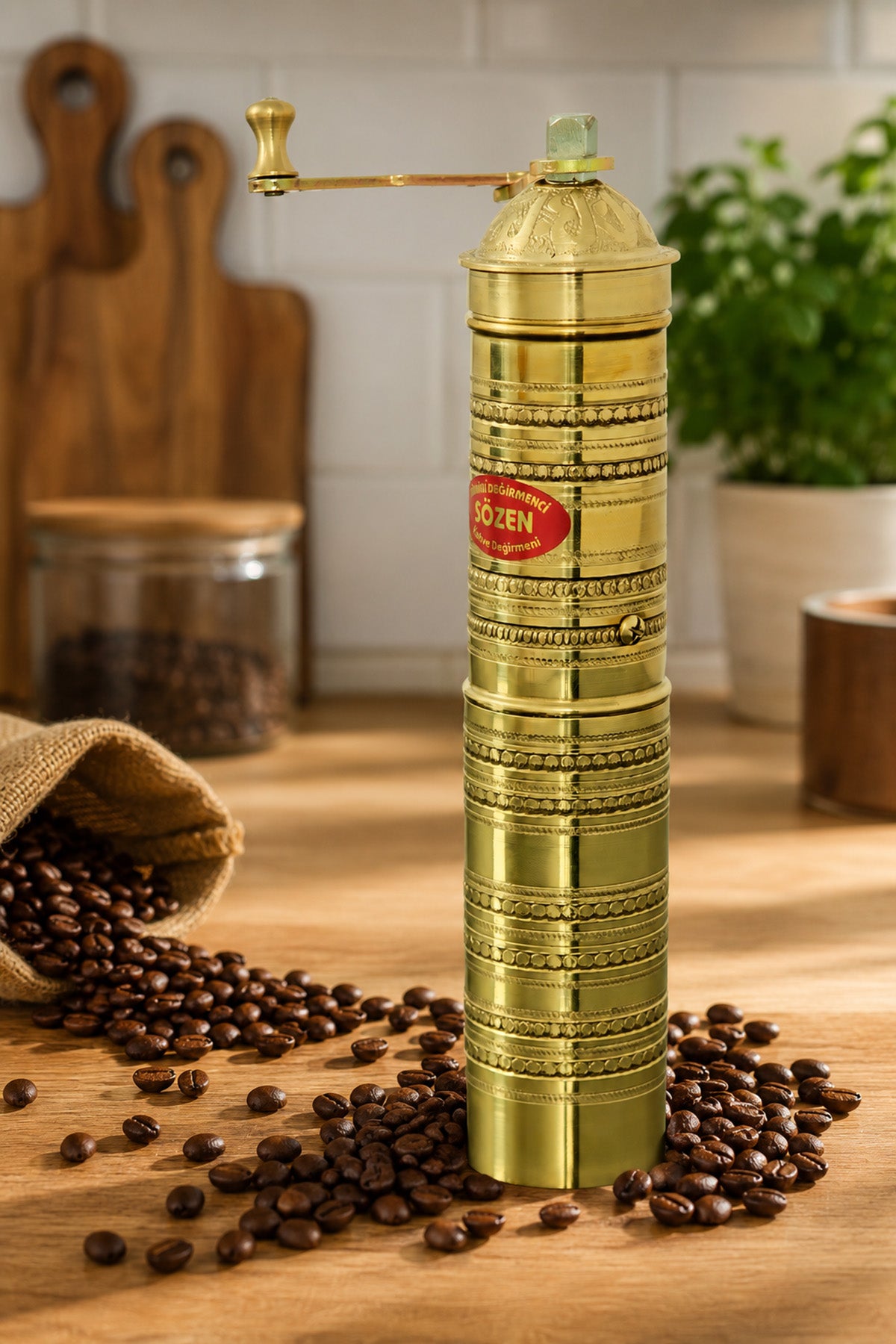 Sozen Hand-Hammered Brass Coffee Grinder – 23 cm / 9.2 Inch