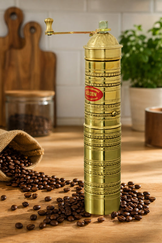 Sozen Hand-Hammered Brass Coffee Grinder – 23 cm / 9.2 Inch