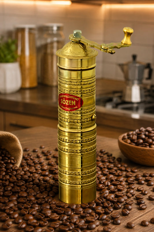 Sozen Hand-Hammered Brass Coffee Grinder – 18 cm - 7 Inch