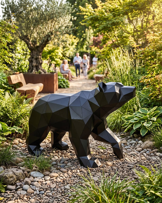 Standing Bear — Large Matte Black Metal Floor Sculpture