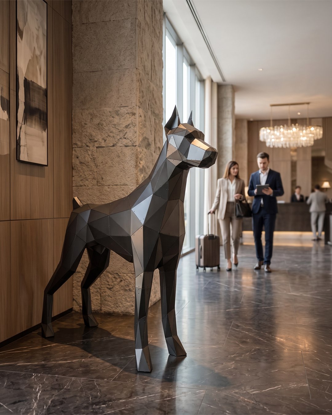 Standing Doberman — Medium Matte Black Metal Floor Sculpture
