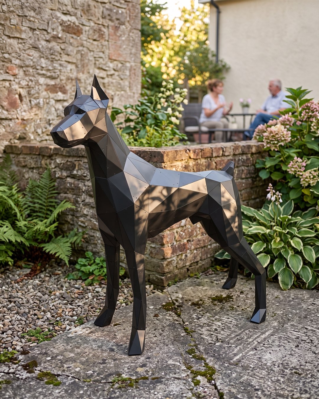 Standing Doberman — Medium Matte Black Metal Floor Sculpture