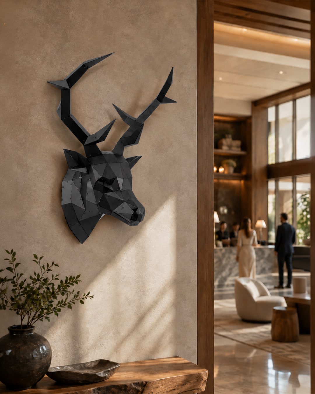 Deer Head — Medium Size Matte Black Metal Wall Sculpture