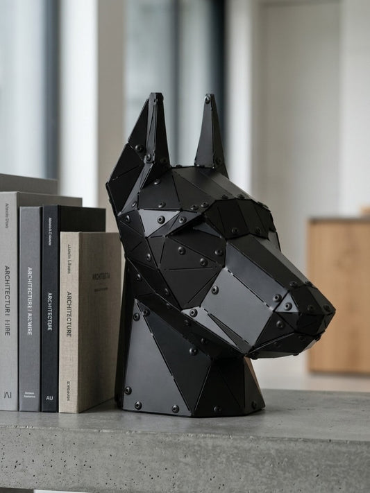 Doberman Head — Matte Black Metal Sculpture & Pen Holder