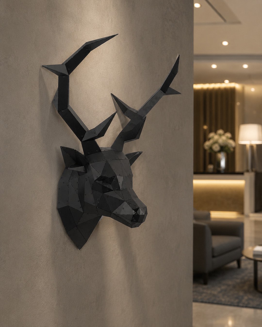 Deer Head — Medium Size Matte Black Metal Wall Sculpture