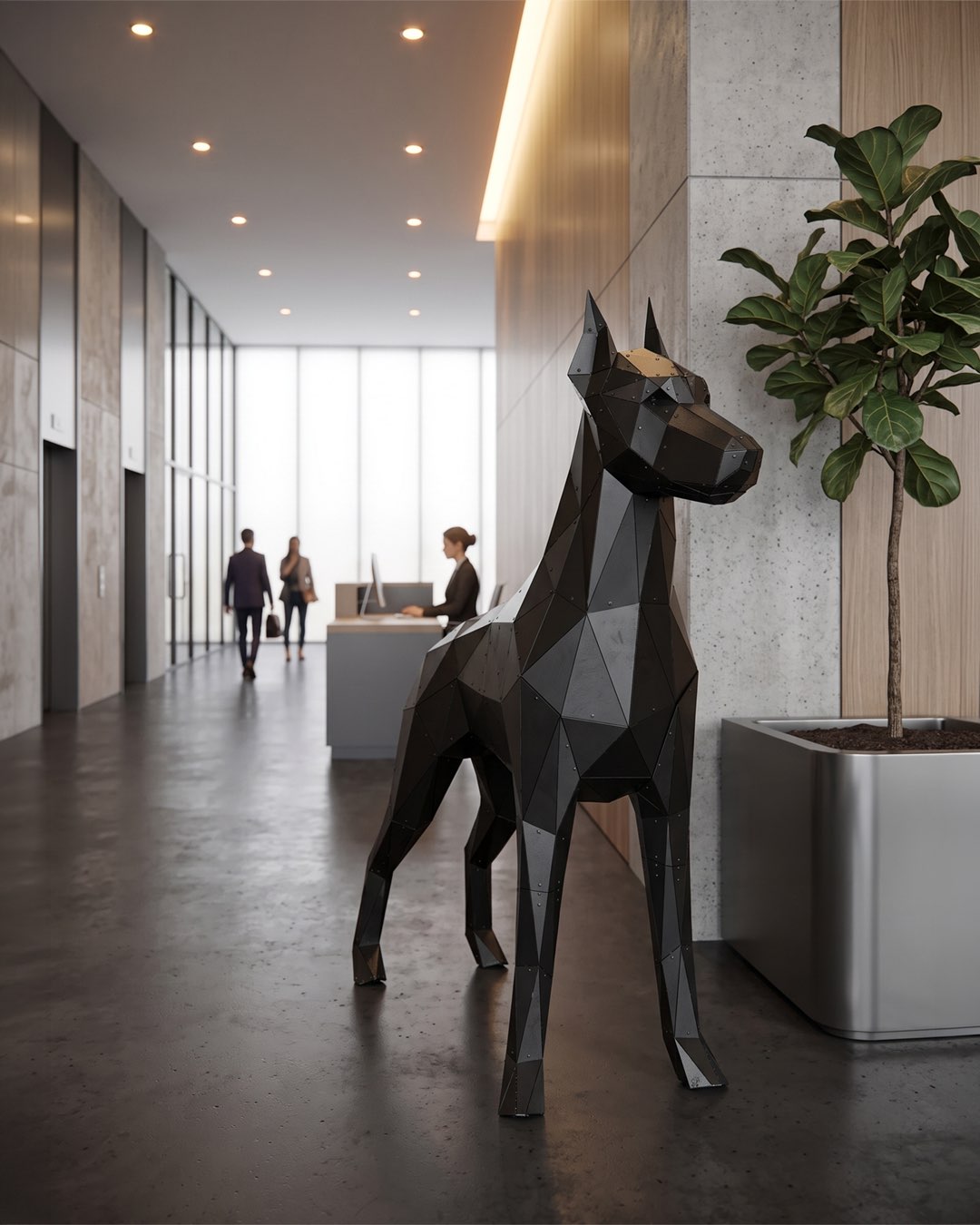 Standing Doberman — Medium Matte Black Metal Floor Sculpture