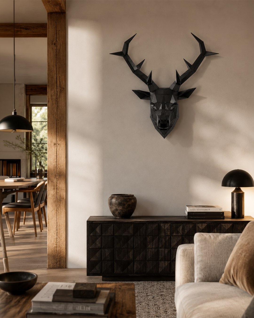 Deer Head — Medium Size Matte Black Metal Wall Sculpture