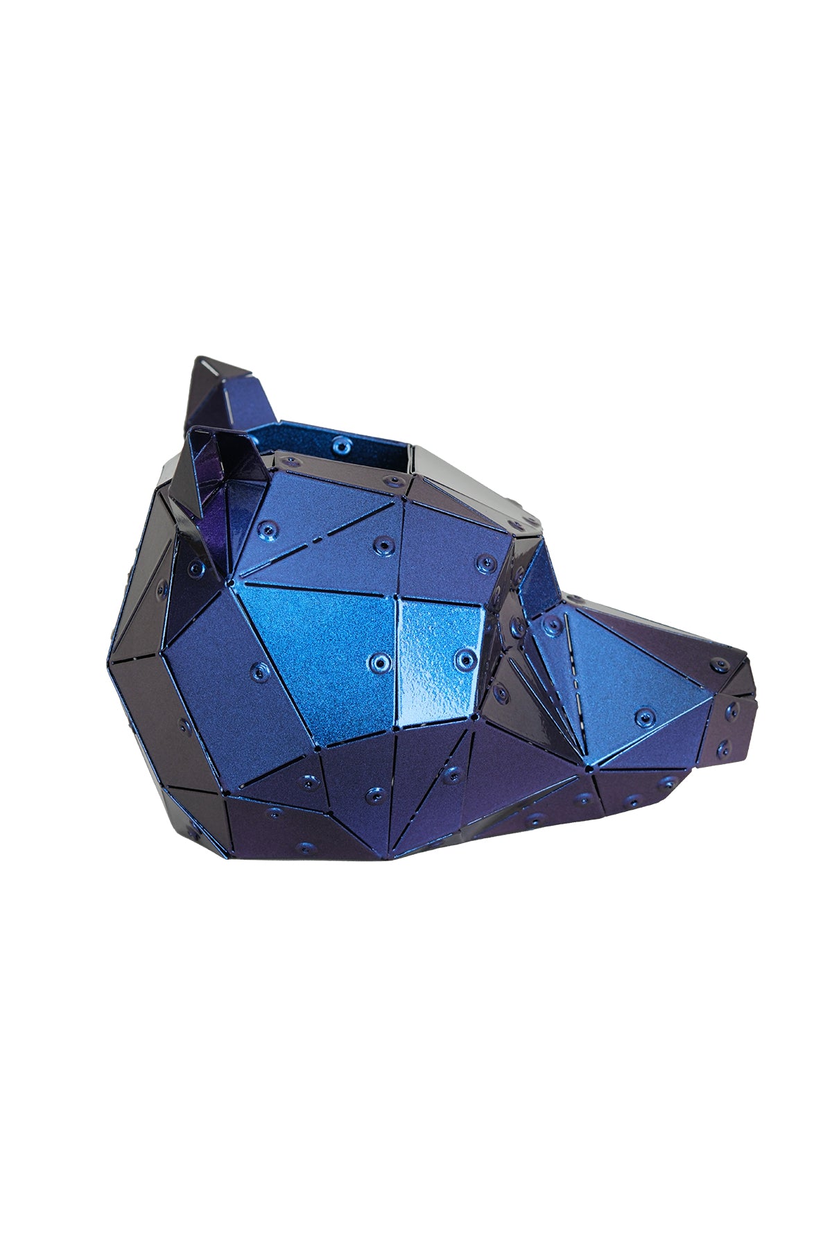Iridescent purple Bear Head handcrafted metal sculpture front view