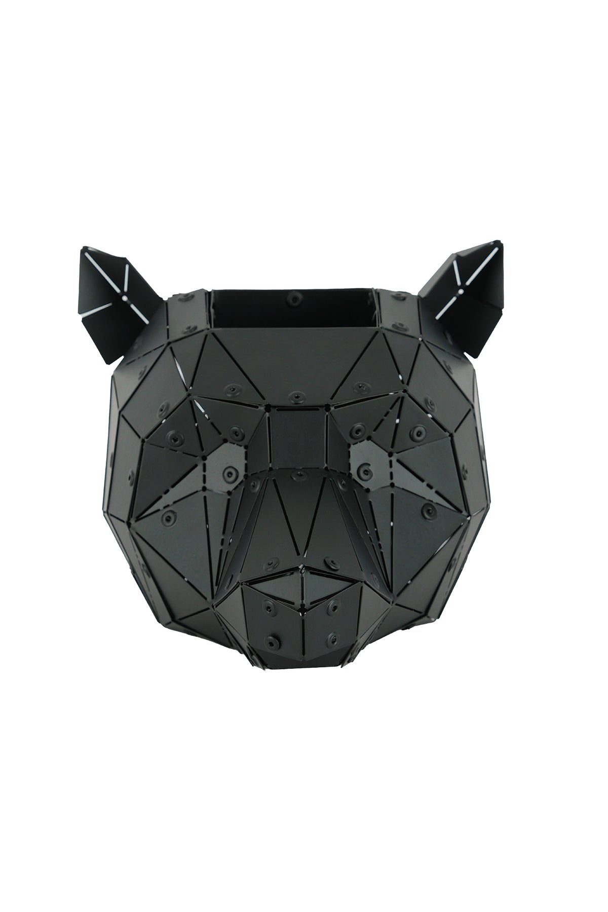 Matte black Bear Head handcrafted metal sculpture front view