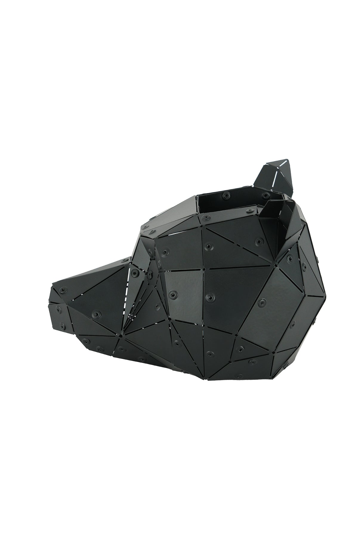 Matte black Bear Head galvanized steel sculpture side view