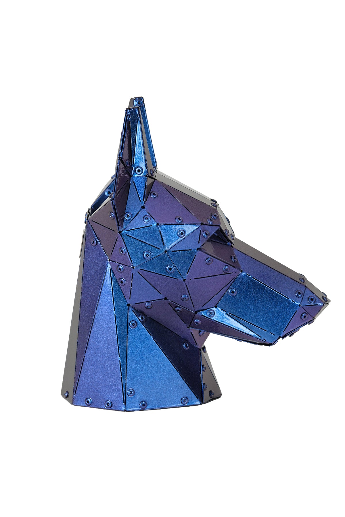 Doberman Head — Iridescent Purple Metal Sculpture & Pen Holder