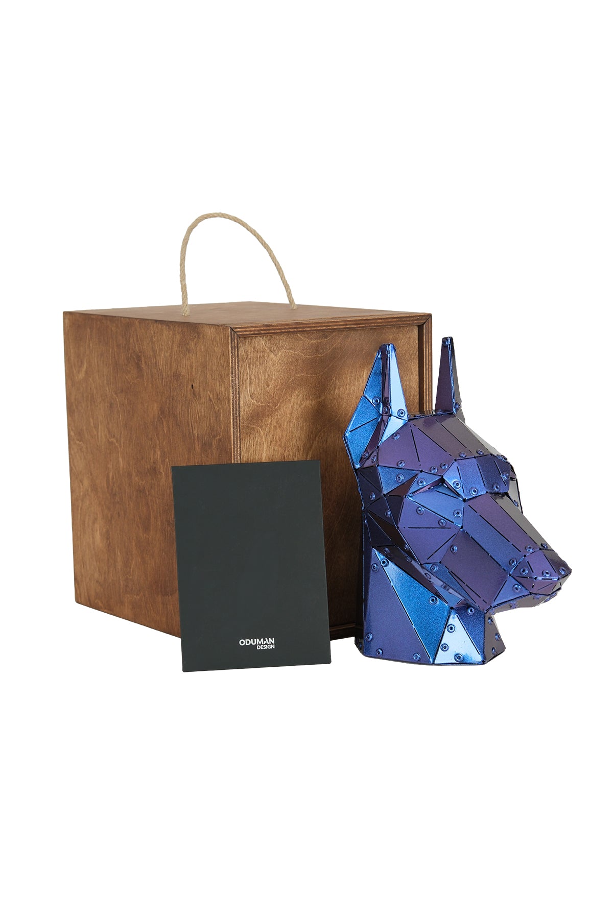Doberman Head — Iridescent Purple Metal Sculpture & Pen Holder
