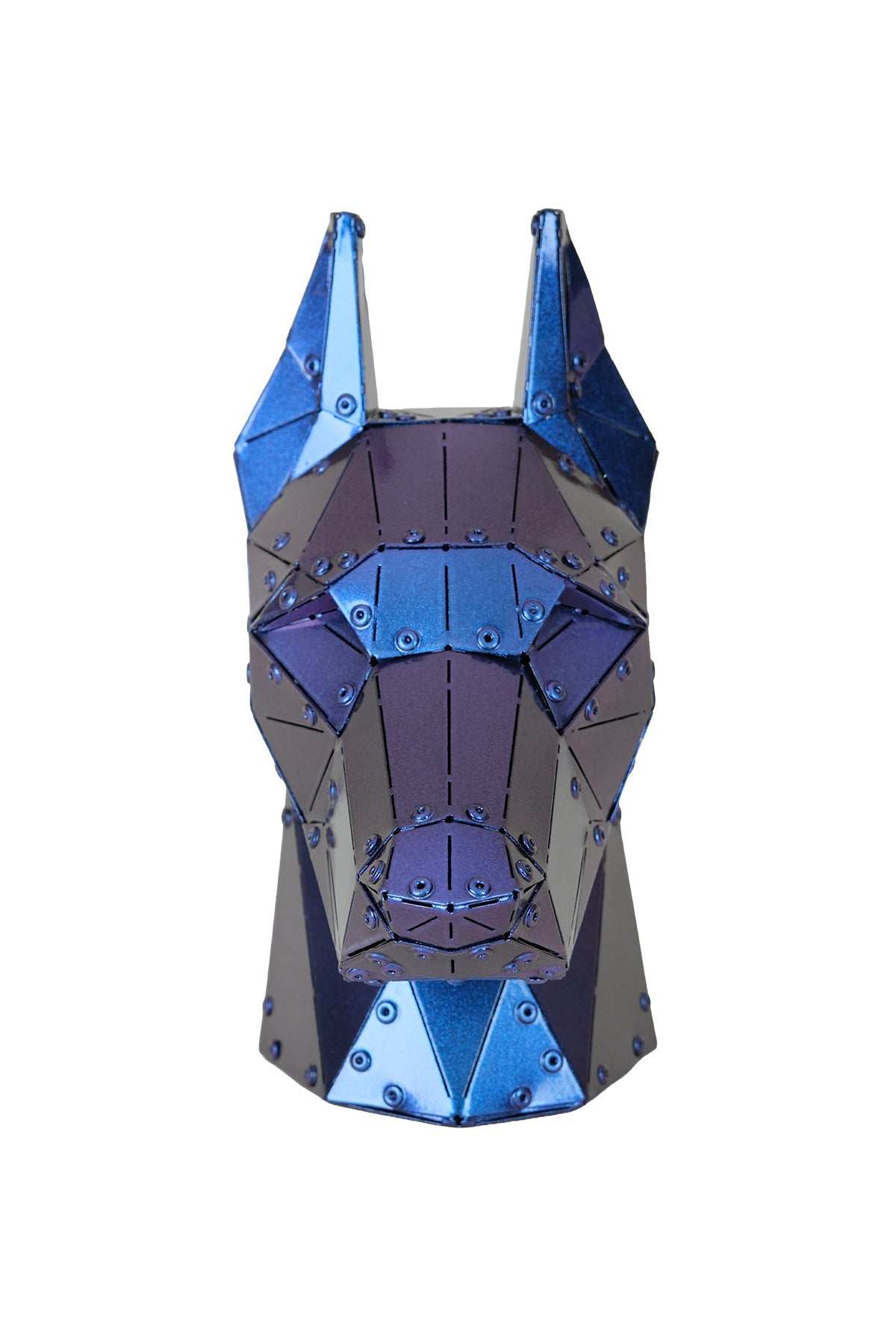 Doberman Head — Iridescent Purple Metal Sculpture & Pen Holder