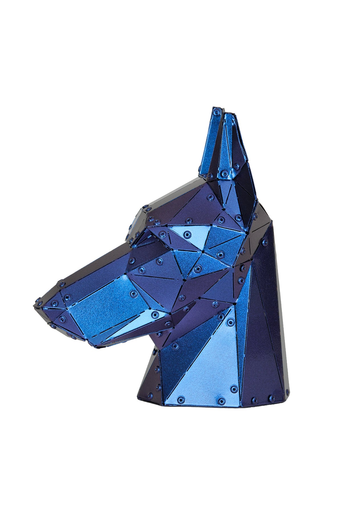 Doberman Head — Iridescent Purple Metal Sculpture & Pen Holder