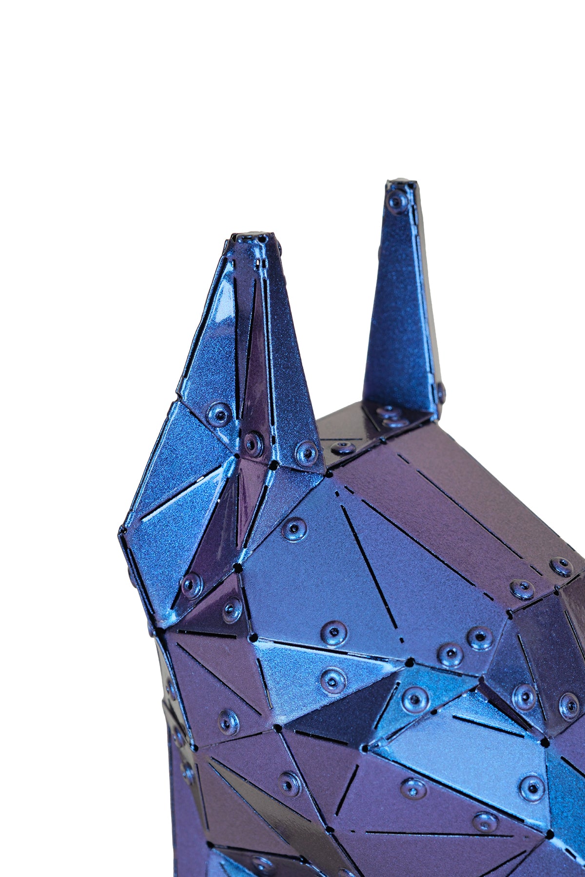 Doberman Head — Iridescent Purple Metal Sculpture & Pen Holder