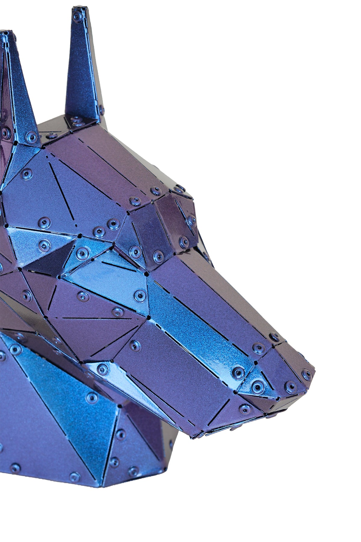Doberman Head — Iridescent Purple Metal Sculpture & Pen Holder