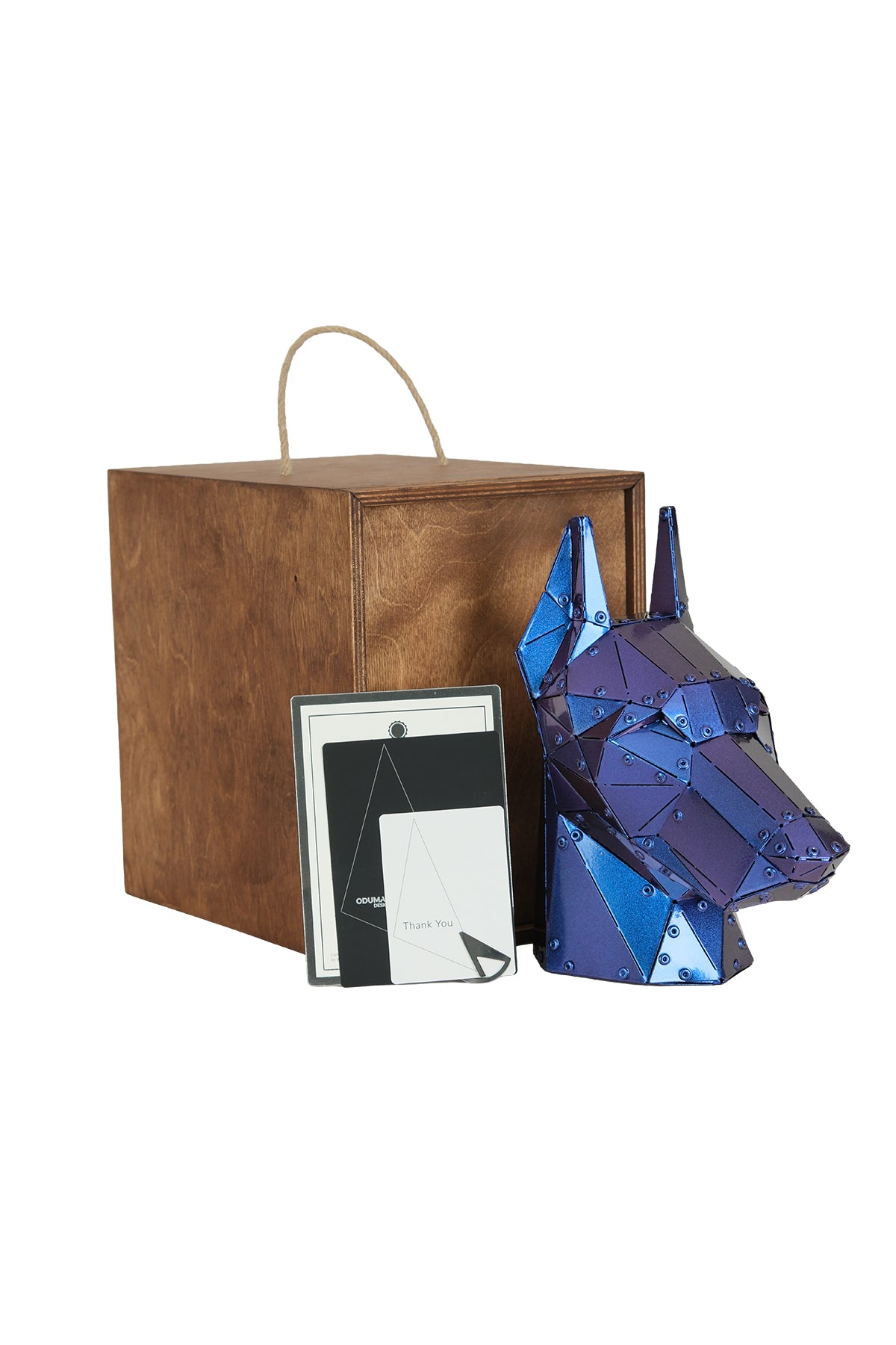 Doberman Head — Iridescent Purple Metal Sculpture & Pen Holder