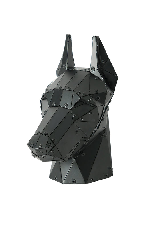 Doberman Head — Matte Black Metal Sculpture & Pen Holder