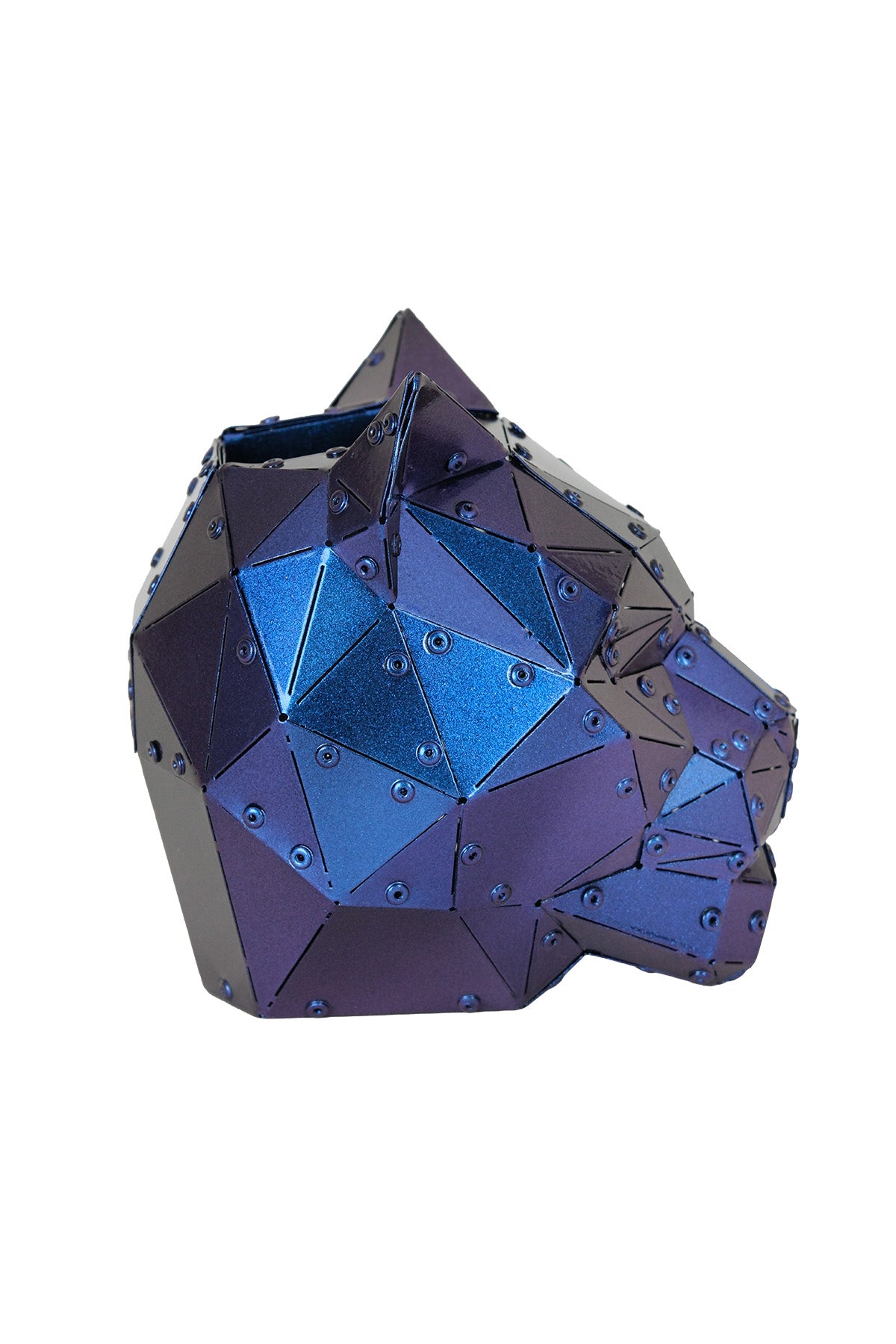 Cat Head — Iridescent Purple Metal Sculpture & Pen Holder
