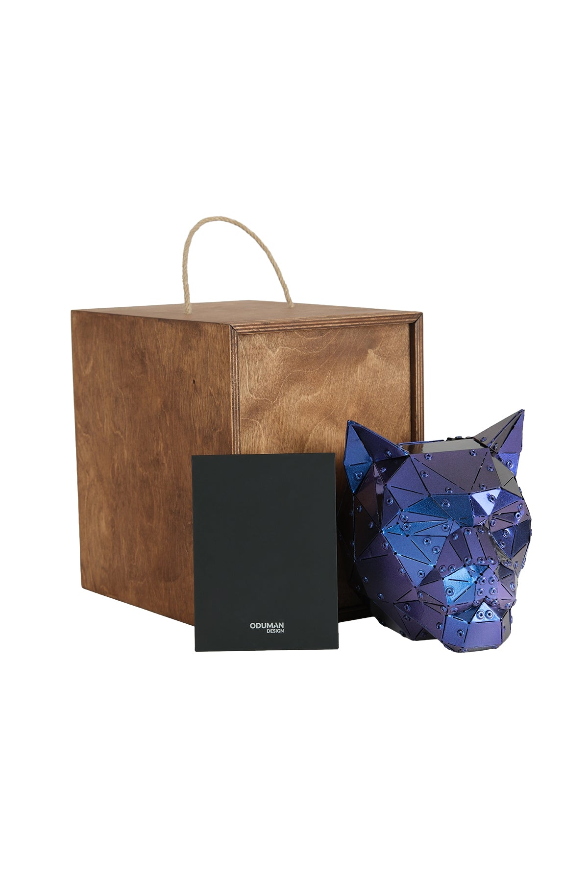 Cat Head — Iridescent Purple Metal Sculpture & Pen Holder