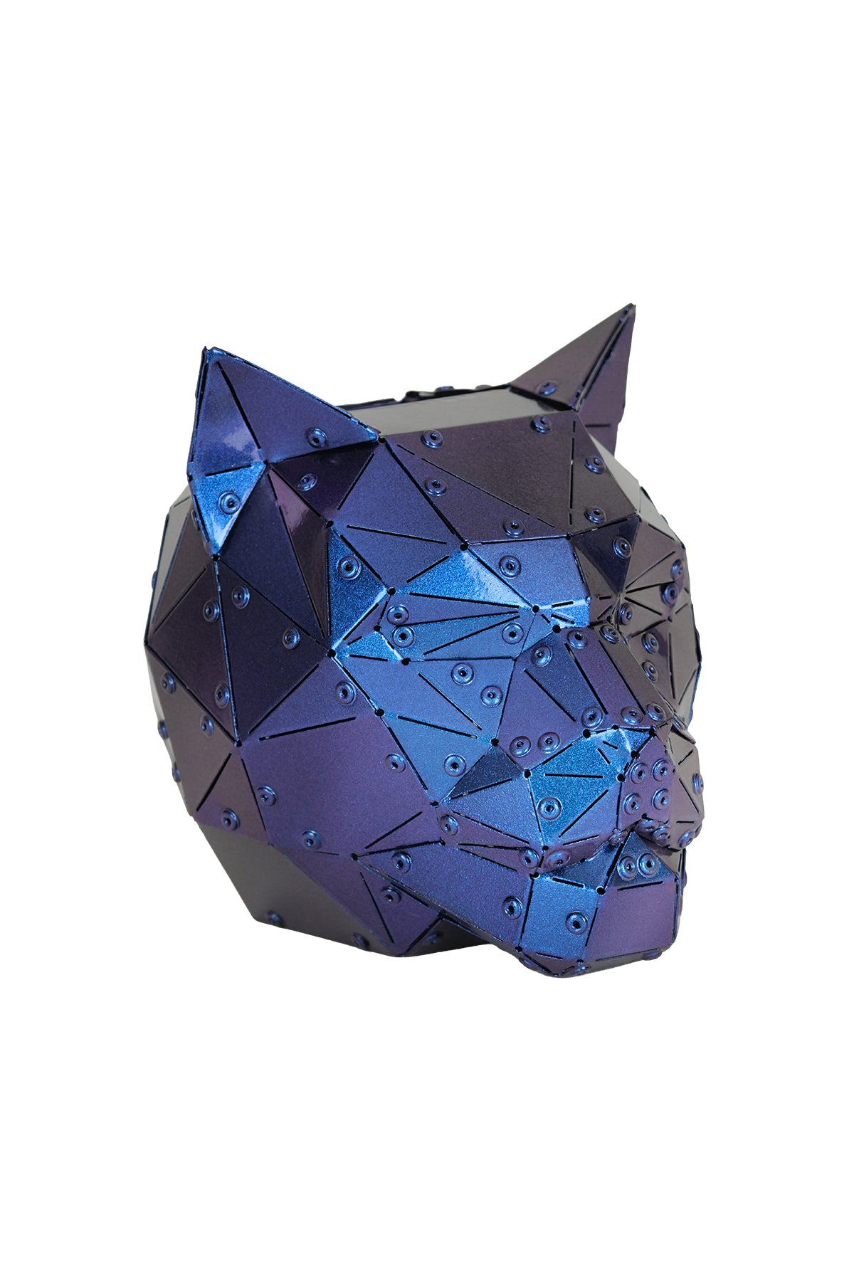 Cat Head — Iridescent Purple Metal Sculpture & Pen Holder