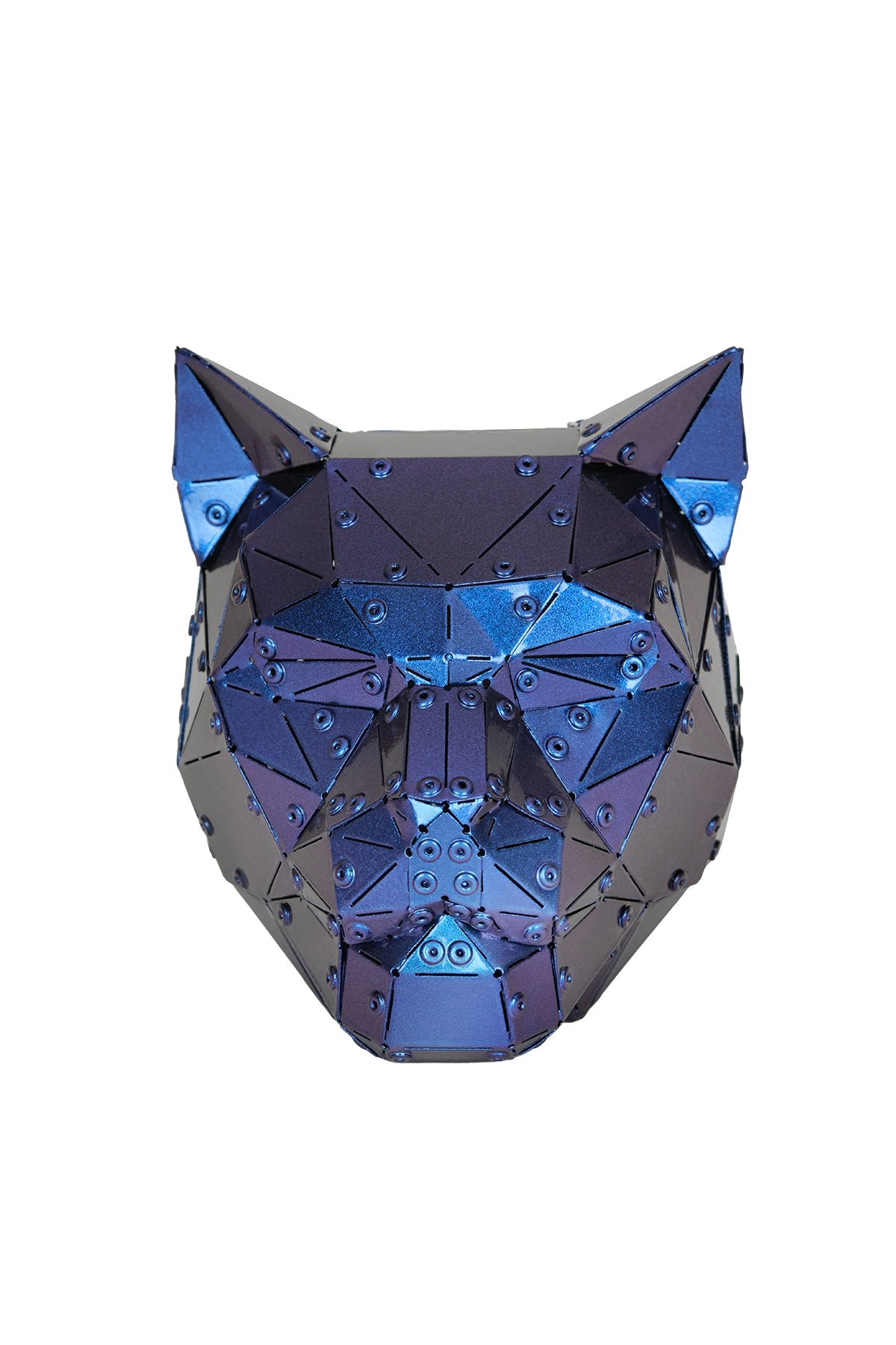 Cat Head — Iridescent Purple Metal Sculpture & Pen Holder