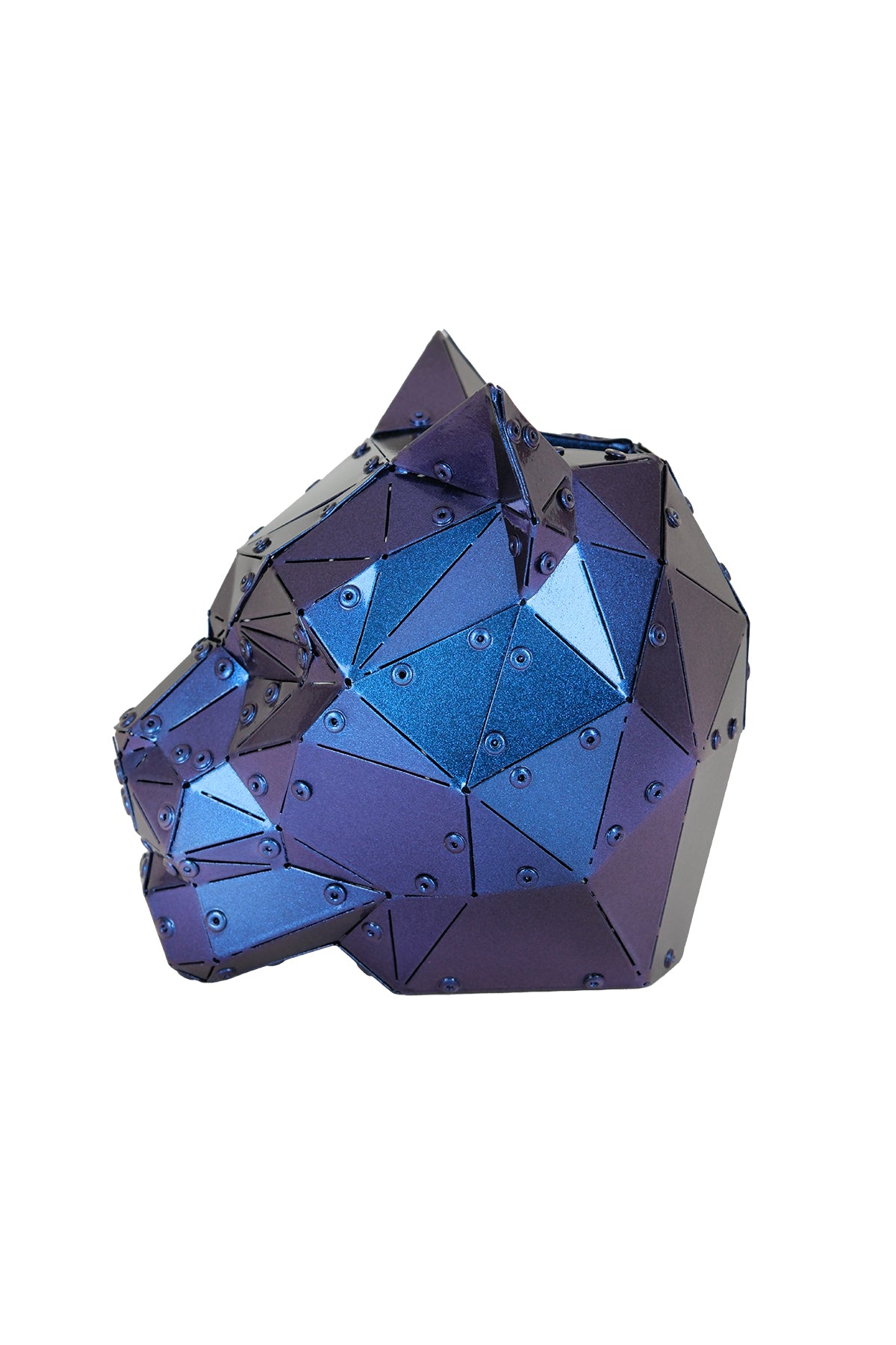 Cat Head — Iridescent Purple Metal Sculpture & Pen Holder