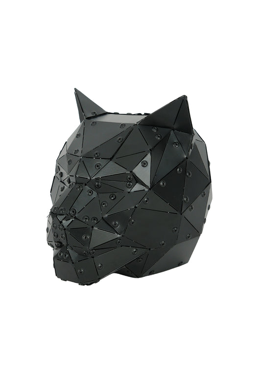 Cat Head — Matte Black Metal Sculpture & Pen Holder